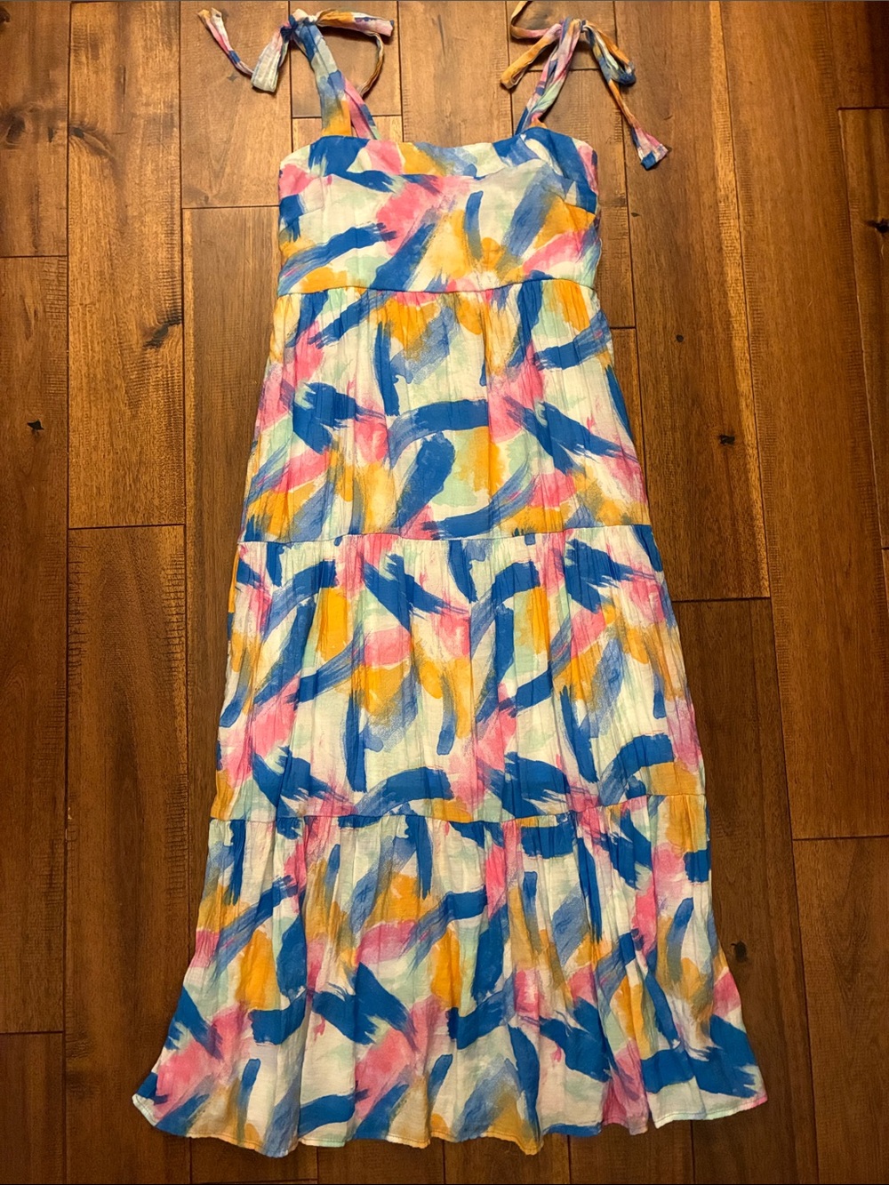 Tiered Sundress with Multicolored Brushstroke Print